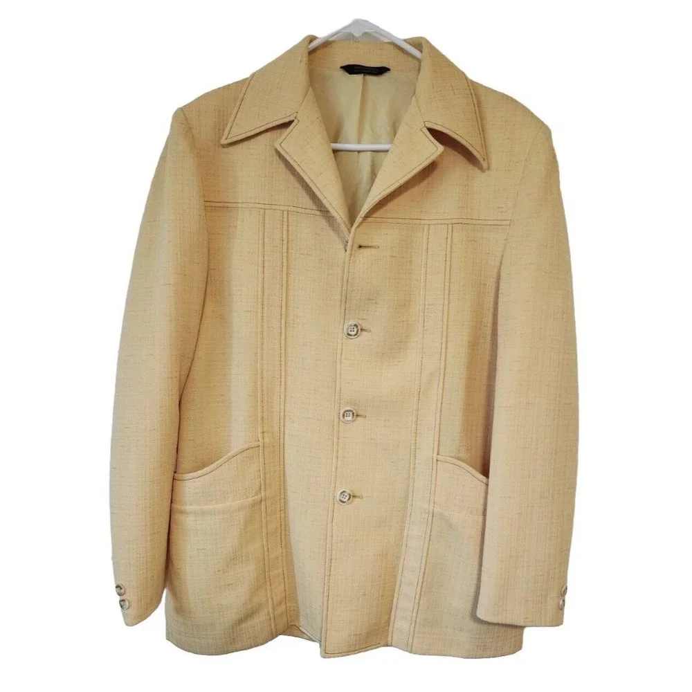 Vintage Retro Mens Lee Wald Yellow Suit Jacket Pants Disco Pimp Summer Vacation - Picture 12 of 16